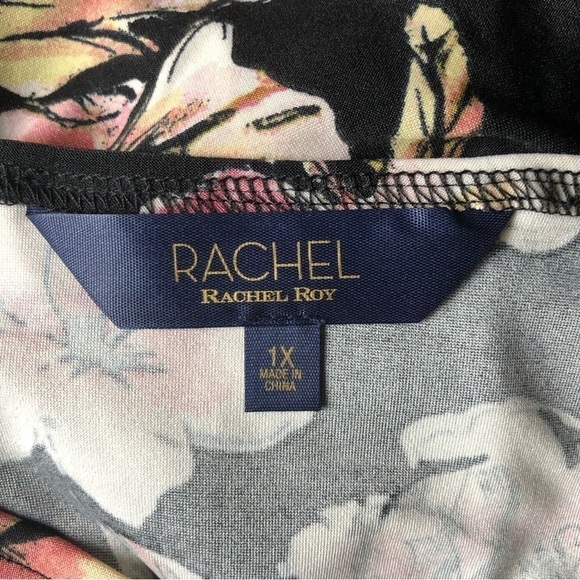 Rachel Rachel Roy Black Floral Faux Wrap Midi Dress Size 1X - Picture 6 of 12